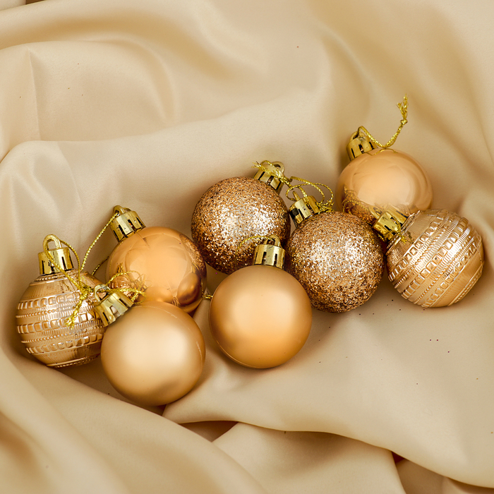 Набор шаров пластик 24 шт d-4 см "Бусинка" бежевое золото