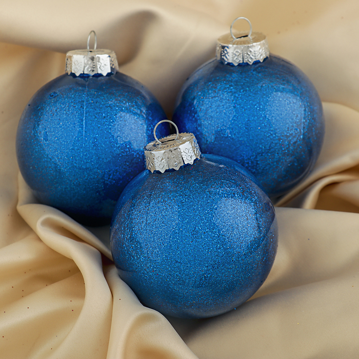 Набор шаров пластик 3 шт d-8 см "Блестки" синий