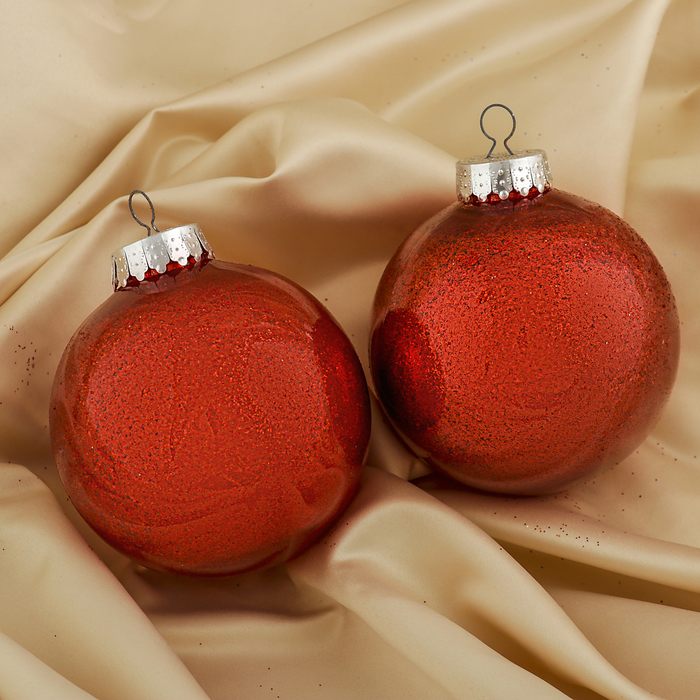 Набор шаров пластик 2 шт d-10 см "Блестки" красный