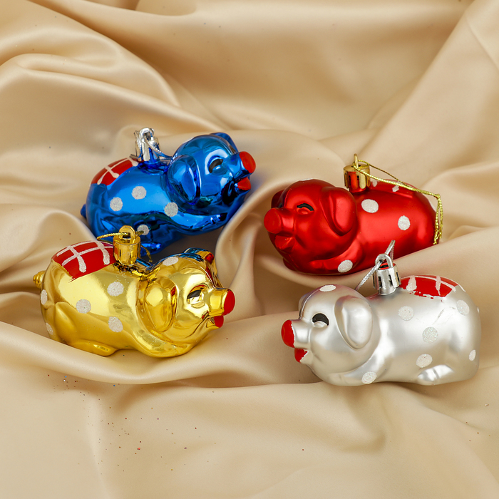 Набор украшений пластик 4 шт 9*4,5 см "Поросята" микс