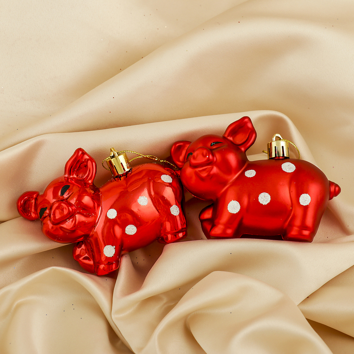Набор украшений пластик 2 шт 9,5*6,8 см "Поросята" красный