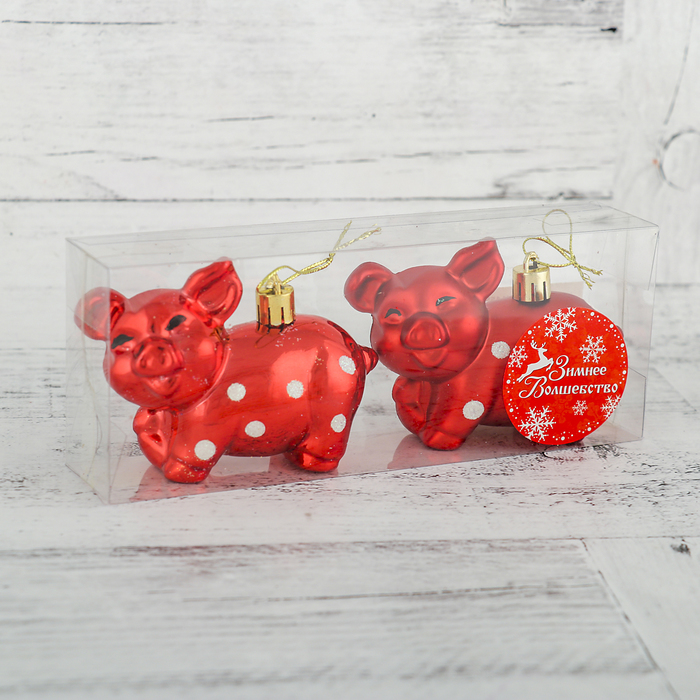 Набор украшений пластик 2 шт 9,5*6,8 см "Поросята" красный