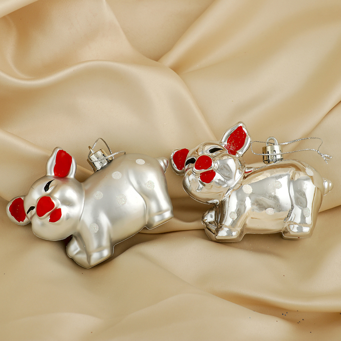 Набор украшений пластик 2 шт 9,5*6,8 см "Поросята" серебро