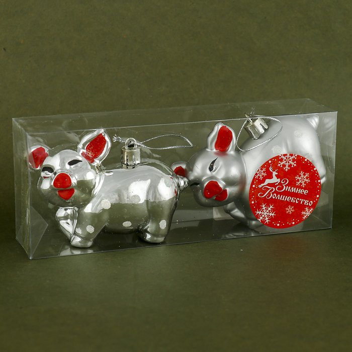 Набор украшений пластик 2 шт 9,5*6,8 см "Поросята" серебро