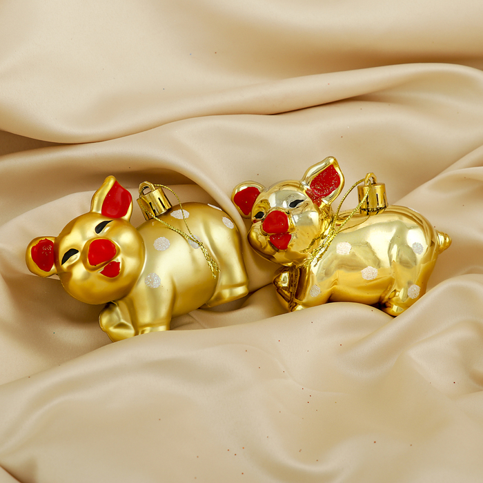 Набор украшений пластик 2 шт 9,5*6,8 см "Поросята" золото