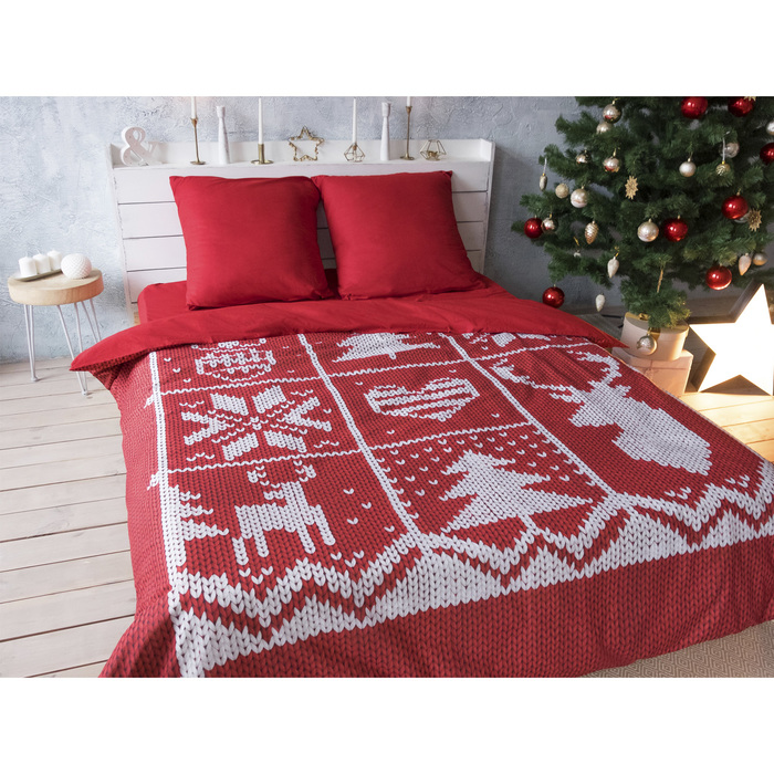 Постельное бельё "Этель" 2 сп Новогодняя вязка 175 х 215 см, 200 х 220 см, 70 х 70 см - 2 шт, поплин