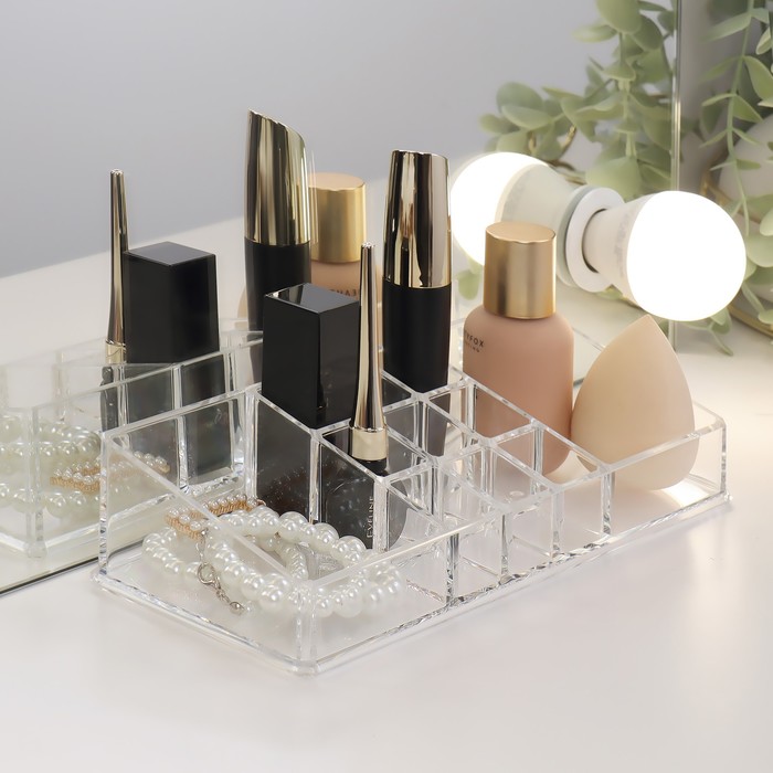 Органайзер для хранения косметических принадлежностей, 11 секций, цвет прозрачный