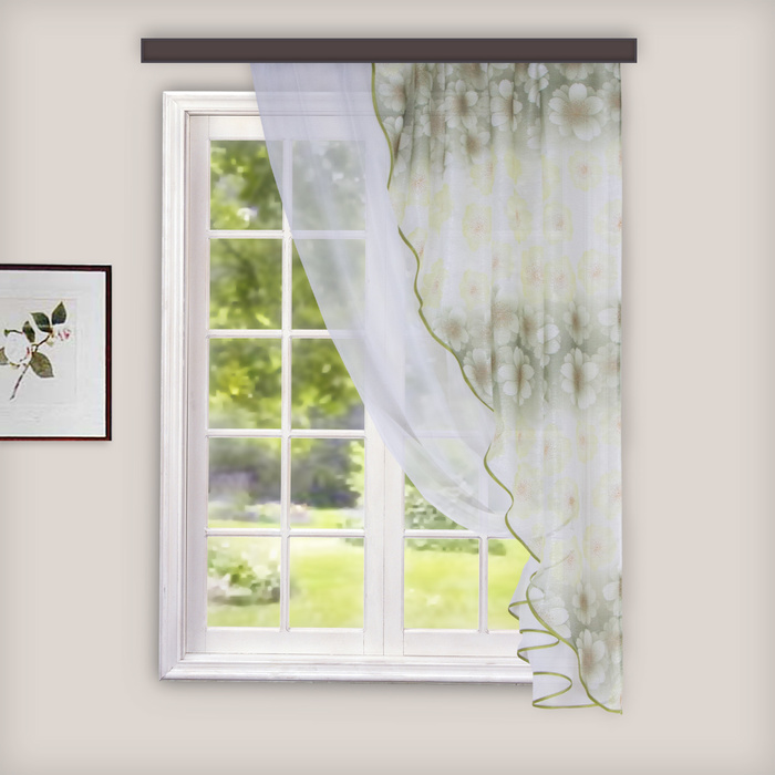 Штора для кухни 140х160 см, цв.зеленый, пэ 100%