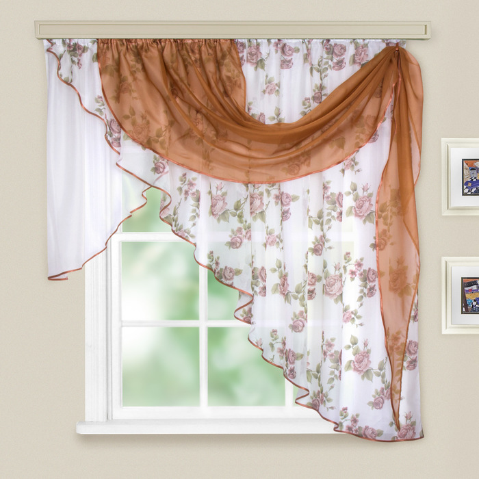 Комплект штор для кухни Иллюзия 300х150 см, цв. св.коричневый правая, пэ 100%