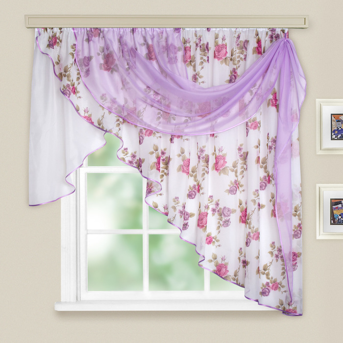 Комплект штор для кухни Иллюзия 300х150 см, цв. тем-розовый правая, пэ 100%