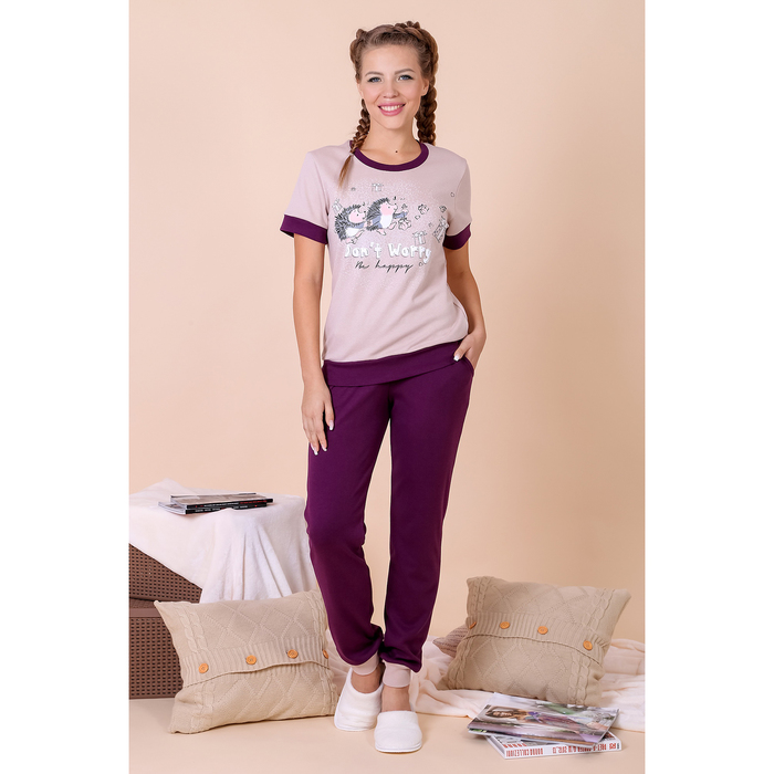 Комплект женский (футболка, брюки) Ежевичка МИКС, р-р 50