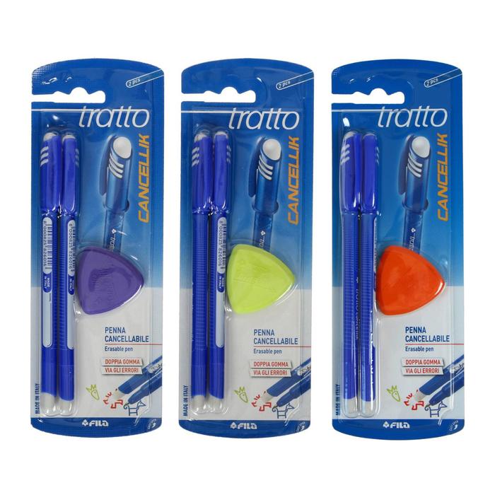 Набор шариковых ручек «Пиши-стирай» Tratto Ftratto Cancellik + ластик, синие чернила, 2 штуки