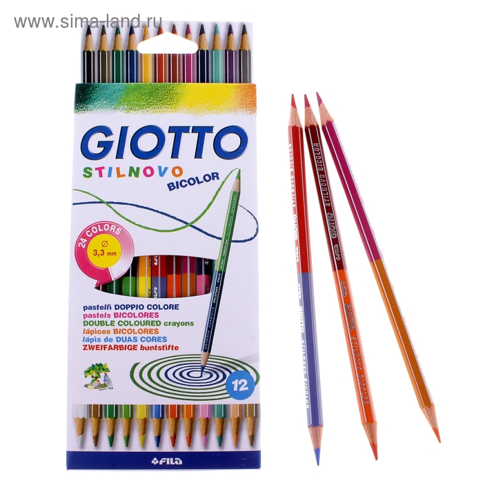 

Карандаши двухсторонние 12 штуки GIOTTO Stilnovo Bicolor, 24 цветов, 6.8/3.3 мм, шестигранные