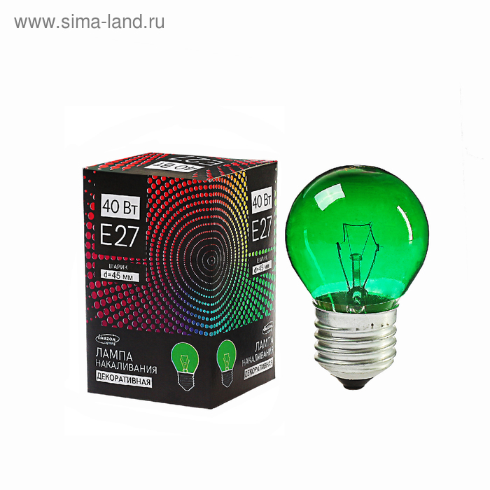 фото Лампа накаливания luazon lighthing e27, 40w, для белт лайта, зеленая, 220 в luazon lighting