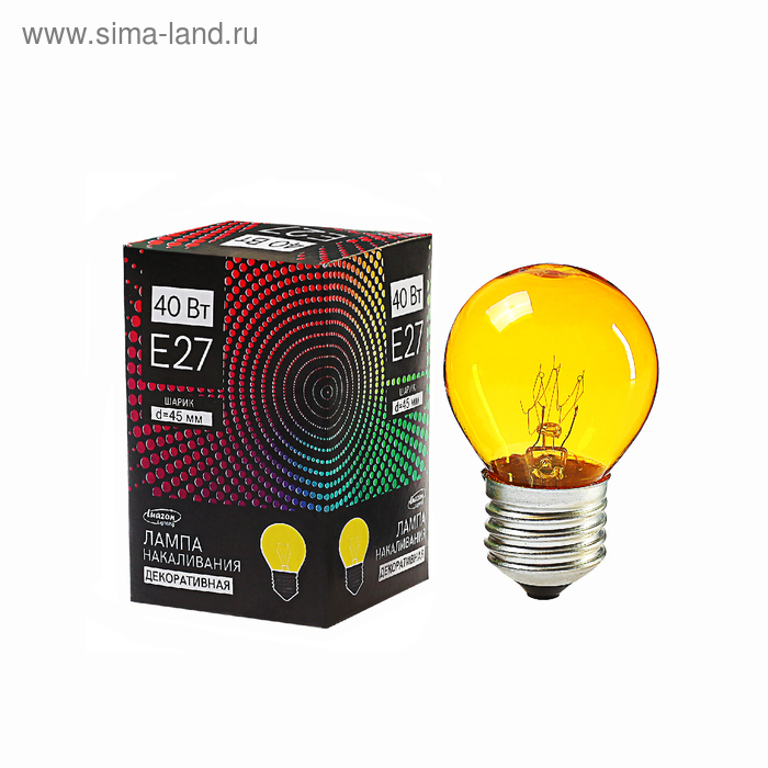 фото Лампа накаливания luazon lighthing e27, 40w, для белт лайта, желтая, 220 в luazon lighting