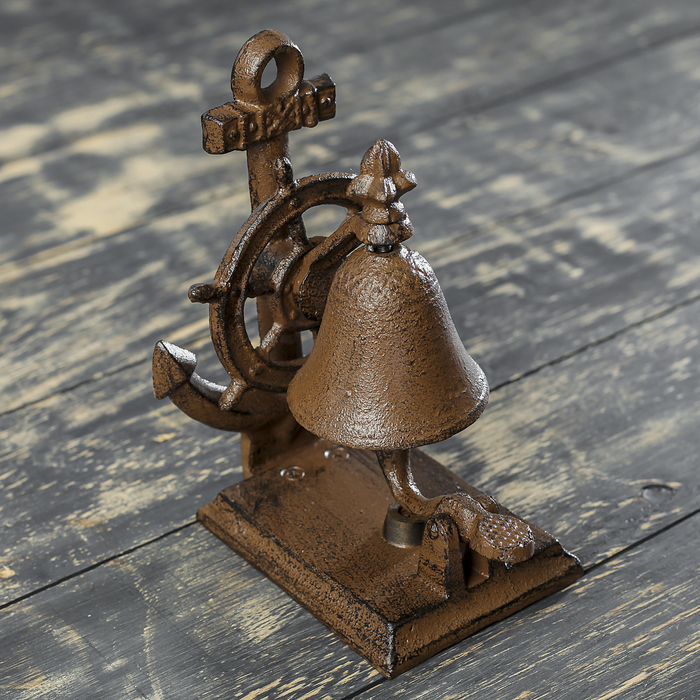 Колокол сувенирный настольный металл "Штурвал и якорь" 20х12,5х15 см