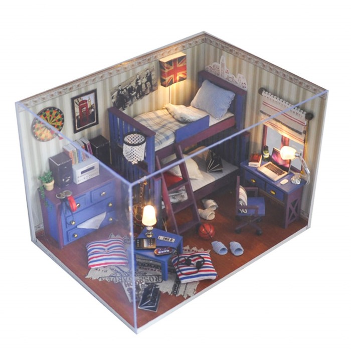 Интерьерный домик - миниатюра, своими руками "Комната для подростоков" со светом
