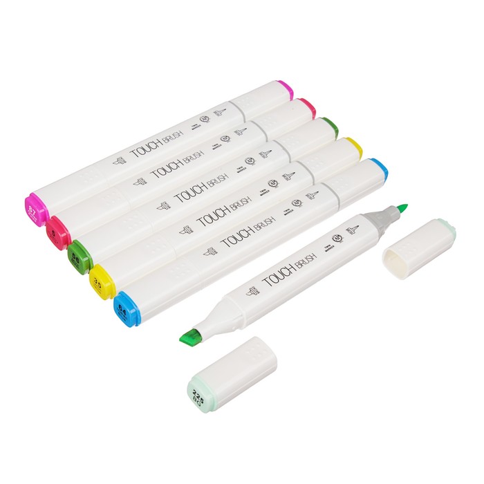 Набор маркеров профессиональных двусторонних с мягкой кистью 6шт/6цв Стандарт MS-837