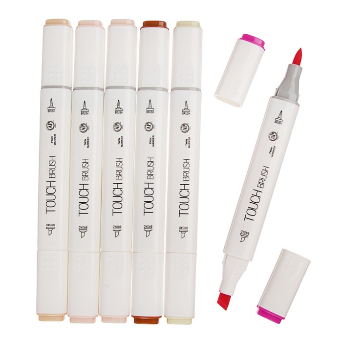 Набор маркеров профессиональных двусторонних с мягкой кистью 6 шт/6 цветов Телесные оттенки MS-837