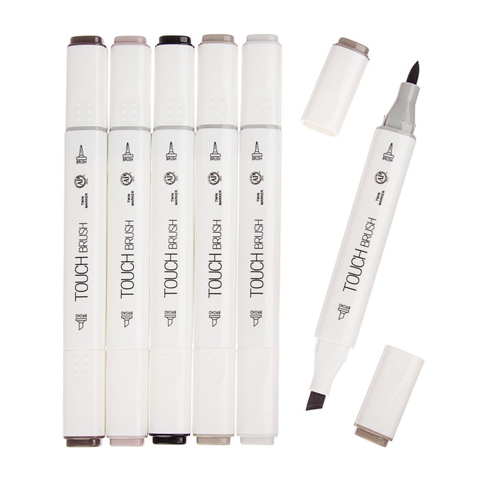 Набор маркеров профессиональных двусторонних 6шт/6цв Оттенки серого MS-837