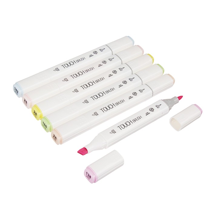 Набор маркеров профессиональных двусторонних с мягкой кистью 6 штук 6цветов Пастель MS-837