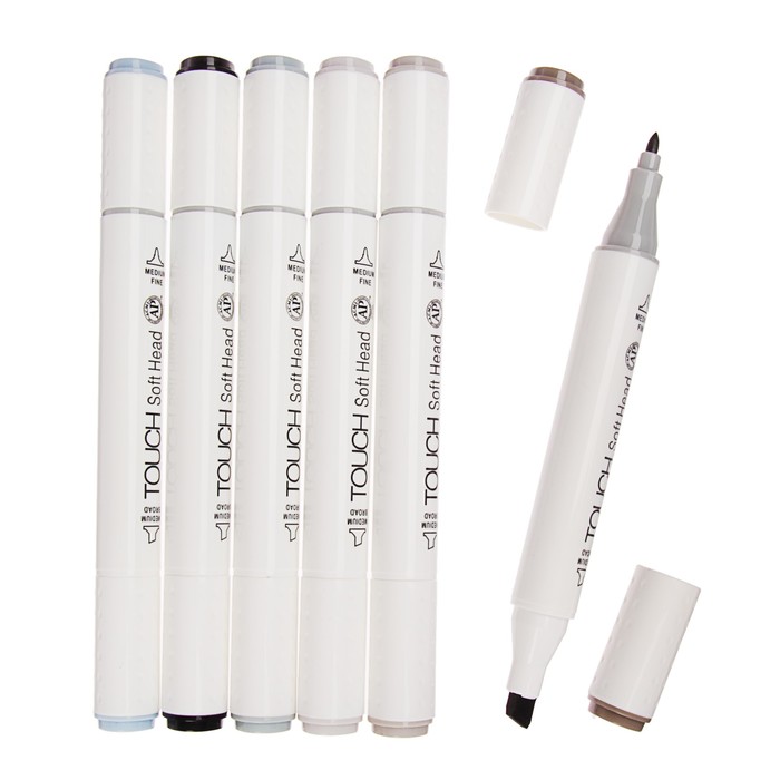 Набор маркеров профессиональных двусторонних 6шт/6цв Оттенки серого MS-888