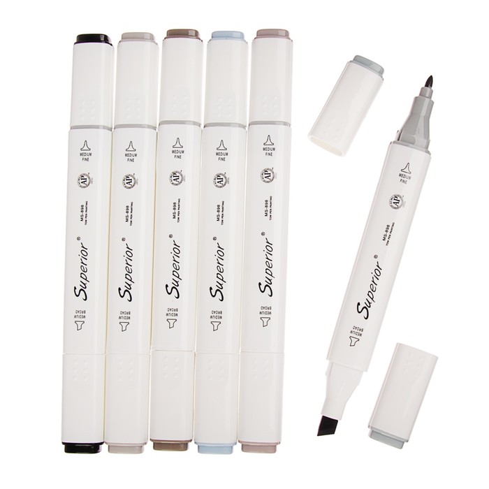 Набор маркеров профессиональных двусторонних 6шт/6цв Оттенки серого MS-898