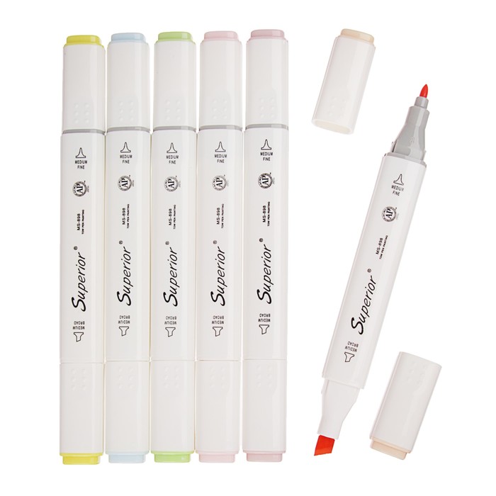 Набор маркеров профессиональных двусторонних 6шт/6цв Пастель MS-898