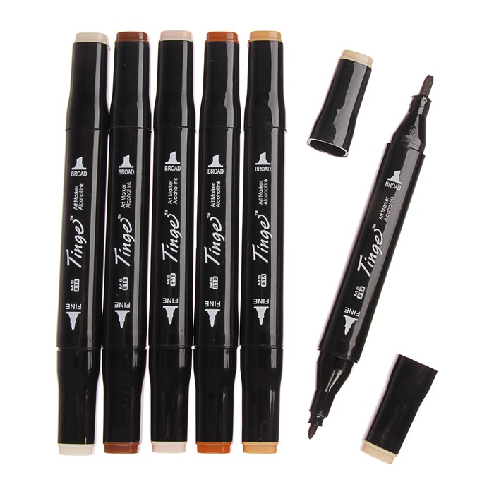 Набор маркеров профессиональных двусторонних черный корпус 6шт/6цв Телесные оттенки MS-818