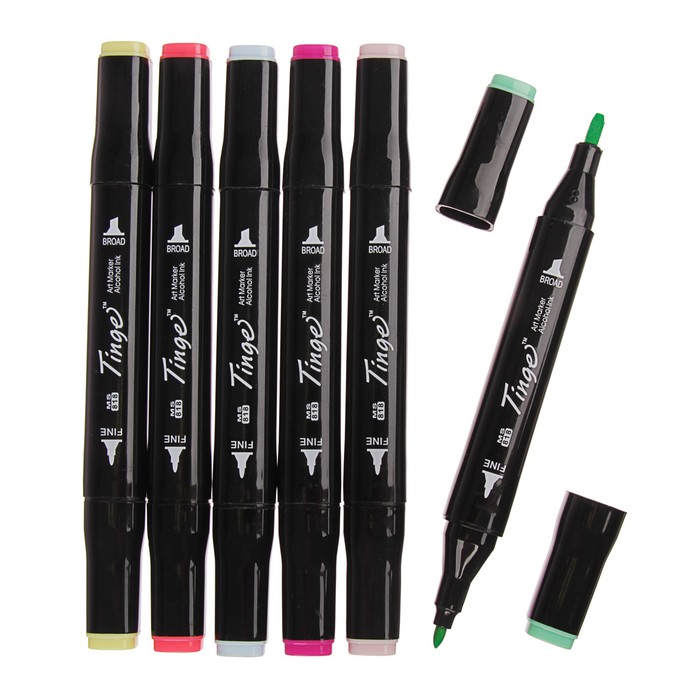 Набор маркеров профессиональных двусторонних черный корпус 6шт/6цв Пастель MS-818