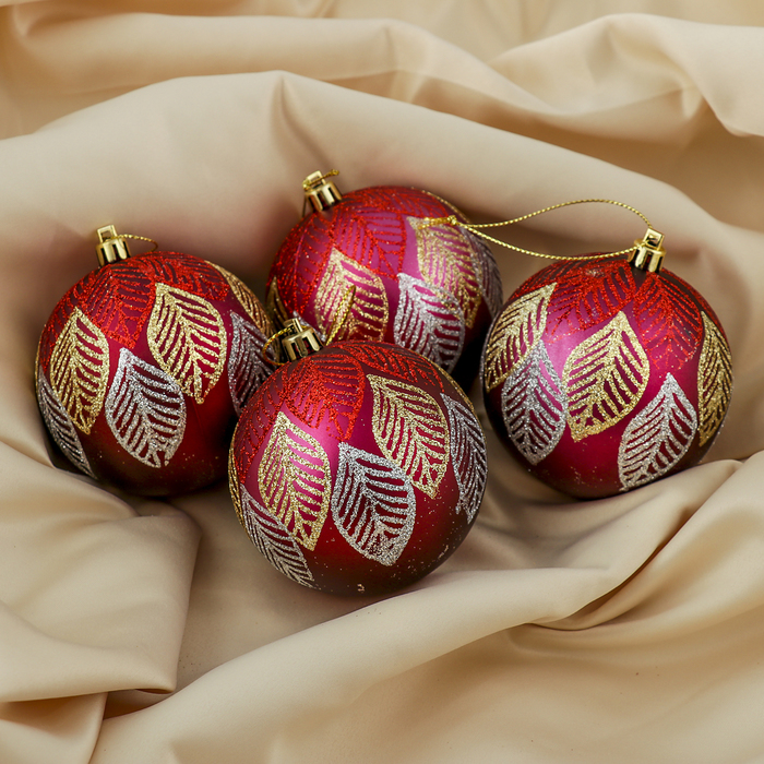 Набор шаров пластик d-8 см 4 шт "Листья"