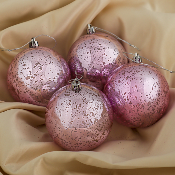 Набор шаров пластик d-8 см 4 шт "Корделия" розовый