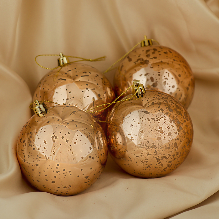 Набор шаров пластик d-8 см 4 шт "Корделия" бронза