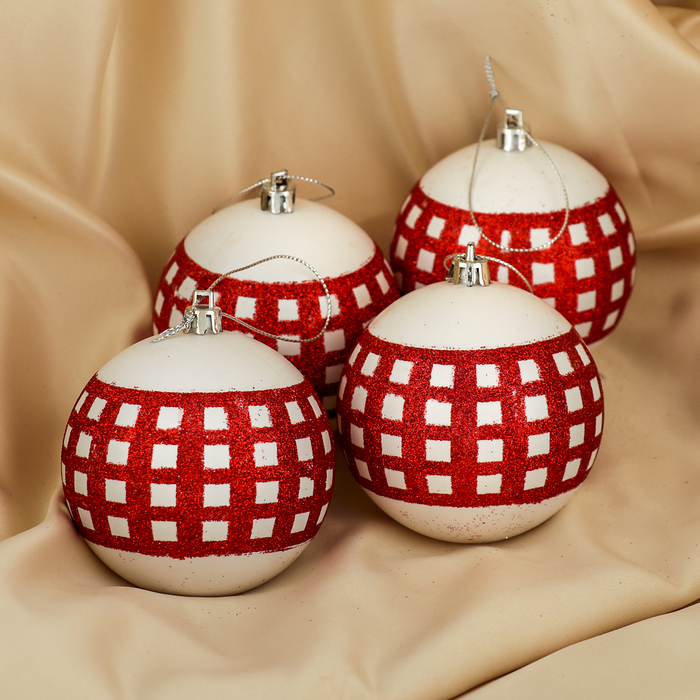 Набор шаров пластик d-8 см 4 шт "Интервал" сетка