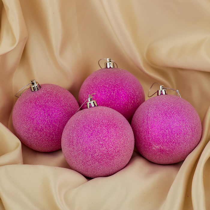 Набор шаров пластик d-8 см 4 шт "Иней" сиреневый