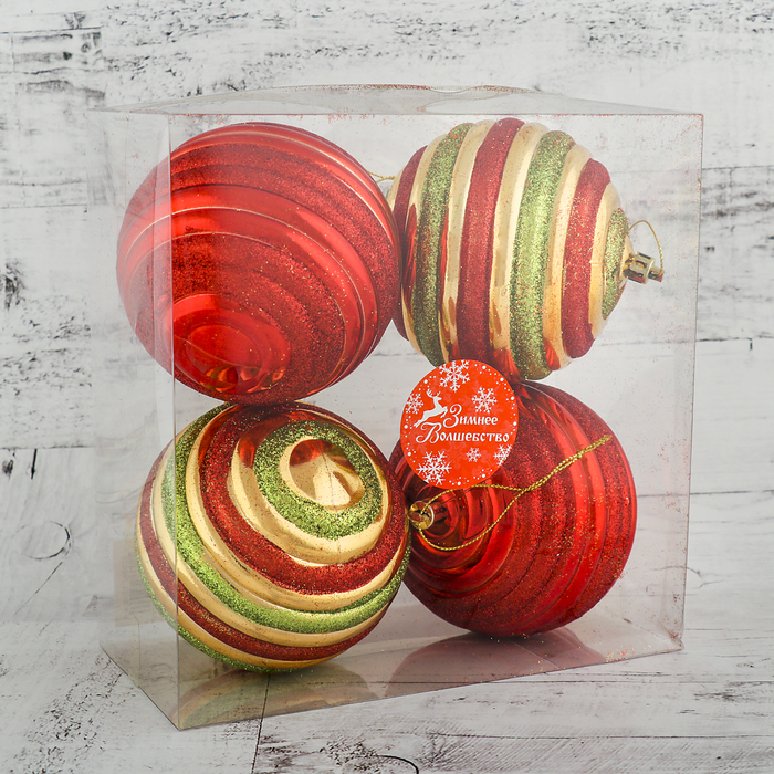 Набор шаров пластик d-10 см 4 шт "Сюита" микс