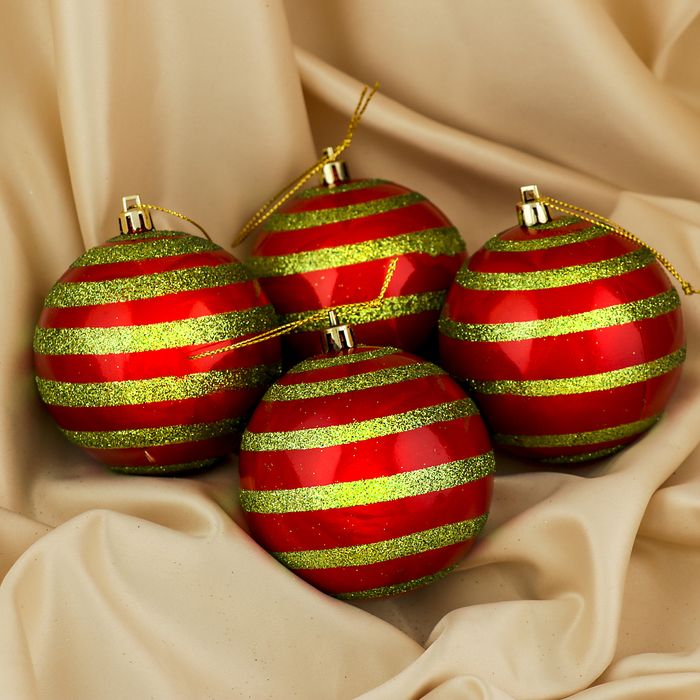 Набор шаров пластик d-8 см 4 шт "Интервал" зеленая полоса