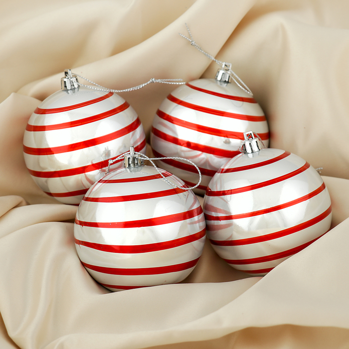 Набор шаров пластик d-8 см 4 шт "Сюита" красная полоса