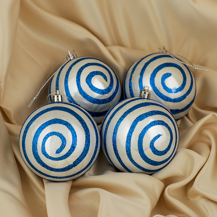 Набор шаров пластик d-8 см 4 шт "Сюита" синяя полоса