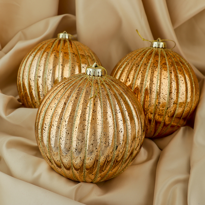 Набор шаров пластик d-15 см 3 шт "Корделия" бронза