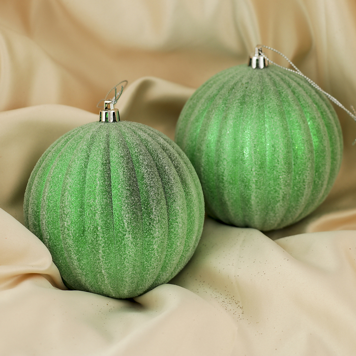 Набор шаров пластик d-10 см 2 шт "Иней" зеленый