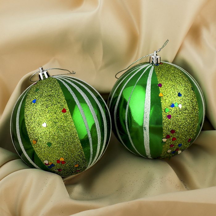 Набор шаров пластик d-10 см 2 шт "Звездопад" зеленый