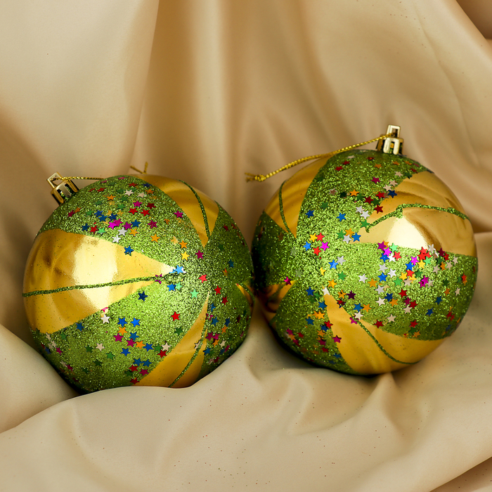 Набор шаров пластик d-10 см 2 шт "Звездопад" золото