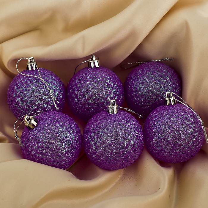 Набор шаров пластик d-6 см 6 шт "Блеск рельеф" фиолет