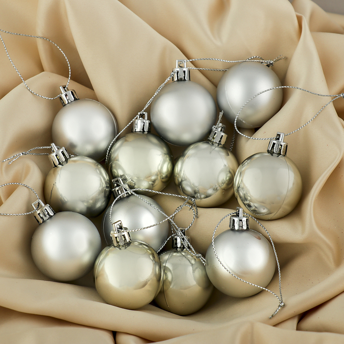 Набор шаров пластик d-4 см 36 шт " Однотонный" серебро