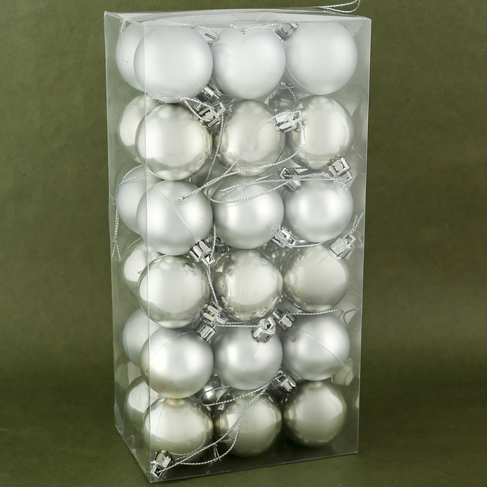 Набор шаров пластик d-4 см 36 шт " Однотонный" серебро