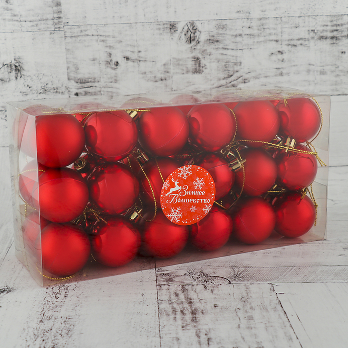 Набор шаров пластик d-4 см 36 шт " Однотонный" красный
