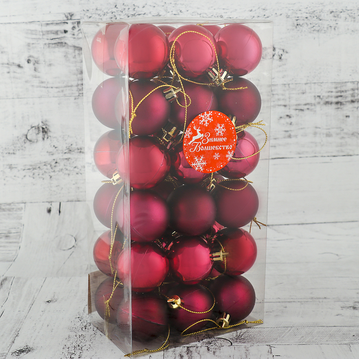 Набор шаров пластик d-4 см 36 шт " Однотонный" бордо