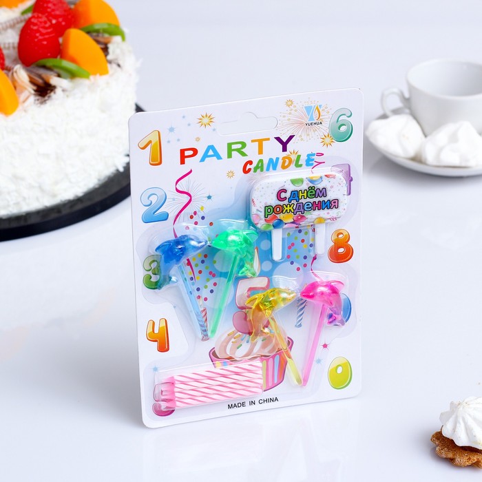 Набор свечей в торт &quot;Дельфины&quot;, 4 свечи (5,5*0,5см) с подставками