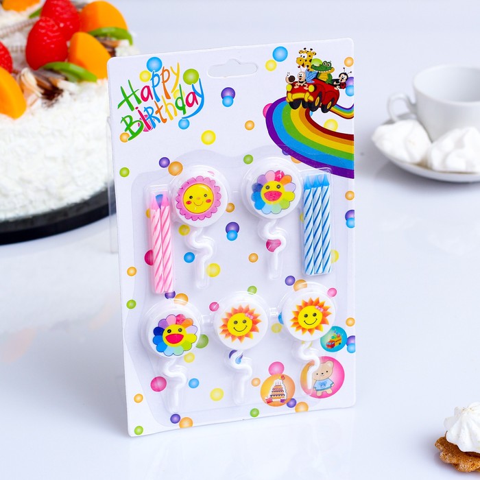 Набор свечей в торт &quot;Солнышки&quot;, 5 свечей (5,5*0,5см) с подставками
